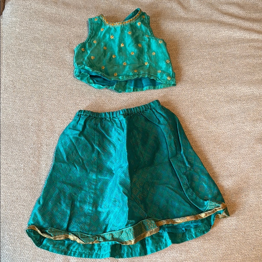 Fabindia Teal and Gold Kids Matching Set